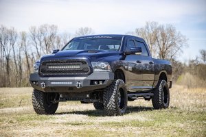 Ram 1500 Classic Front Bumper - Rough Country - LED Bumper with 2in LED Cubes and 20in LED Light Bar - Flat Black - '19-'23